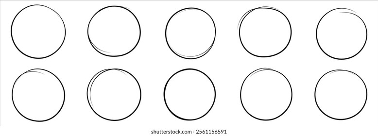 Hand drawn circles. Highlight hand drawn doodle circle isolated on white background. Round handwritten circle vector.