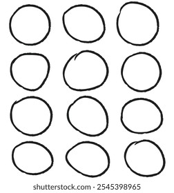 Handgezeichnete Kreise Symbol 
 gesetzt. Kreis mit unterschiedlichen Breiten und Rahmen. Ellipsen im Doodle-Zeichen auf isoliertem Hintergrund eps 10. Vektorgrafik.