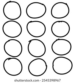 Icono de círculos dibujados a mano 
 Conjunto. Círculo de diferentes anchos y marcos. Elipses en el Iniciar sesión de doodle aislado de fondo eps 10. Ilustración vectorial.