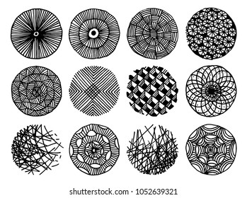 Hand drawn circles ink textures set