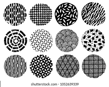 Hand drawn circles ink textures set. Vector illustration. On white background.