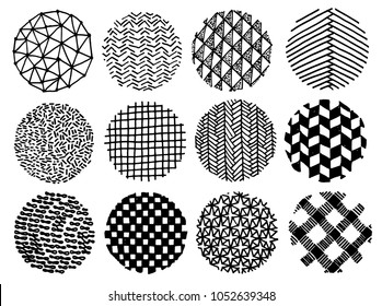Hand drawn circles ink textures set