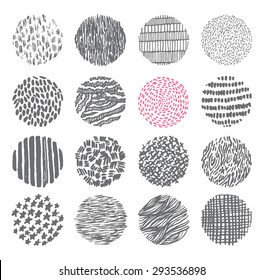 Hand drawn circles ink textures set