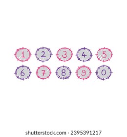 círculos dibujados a mano y números 0-9. garabatos 0-9 números