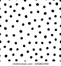 Hand drawn circles, polka dot seamless pattern. Grunge doodle dotted endless backdrop. Ink blots background