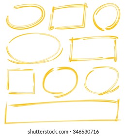 hand drawn circles, rectangles for highlighter and marker