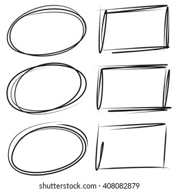 hand drawn circles, rectangles, highlighter elements vector