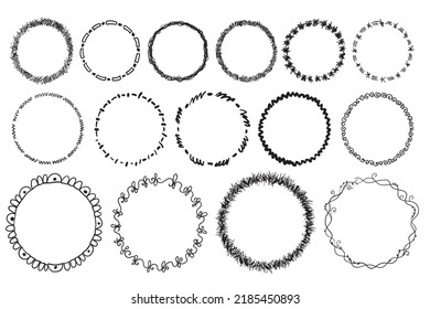 Hand drawn circles. Scribble circle frames, round doodle sketch elements, pencil stroke rings vector illustration
