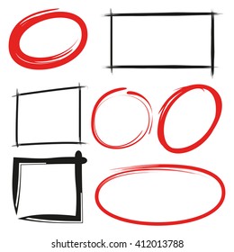 hand drawn circles, scribble circle markers, highlighters, rectangle frames