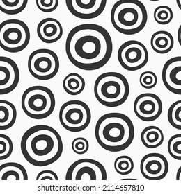 Hand drawn circles seamless pattern. Round brush strokes. Geometric shapes ornament. Flat design. Monochrome vector background.