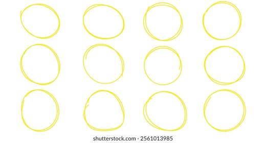 Hand drawn circles set. circle of different widths. Highlight circle frames. Ellipses in doodle style flat design on isolated background . vector illustration eps 10. 