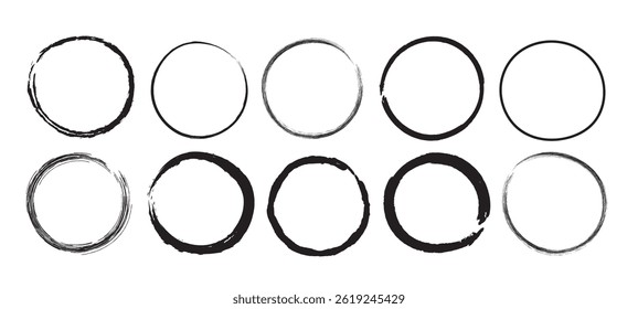 Conjunto de círculos dibujados a mano, Círculo Grunge insignia pincel, marcos redondos Grunge, ilustrador de Vector de elementos