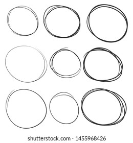 Hand drawn circles set, different framesm bubbles. Doodle and sketch style.