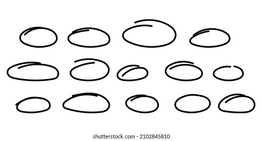 Hand drawn circles set. Doodle Marker highlight ovals. Marker sketch. Highlighting text and important objects. Round scribble frames. Stock vector illustration on white background.