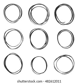 Hand drawn circles. Set of vector grunge circle brush strokes.