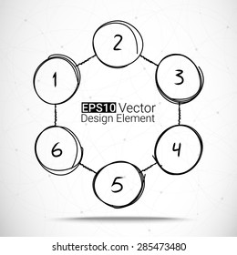 Hand drawn circles set for your design, Six steps Eps10 vector chart
