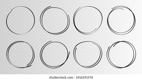 Los círculos dibujados a mano esbozan el marco super conjunto. Rodea círculos de líneas garabateadas. Ilustraciones vectoriales.