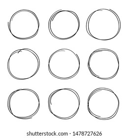 Hand drawn circles sketch frame super set. Rounds scribble line circles. Vector illustrations.