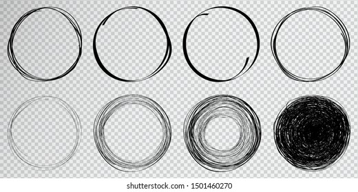 Hand drawn circles sketch frame super set. Rounds scribble line circles. Vector illustrations.
