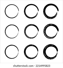 Handgezeichnete Kreise Skizze Rahmen Set. Rundformen mit Vektorgrunge. Geschwindigkeitslinien in Kreisform. Geometrische Kunst. Vektorgrafik