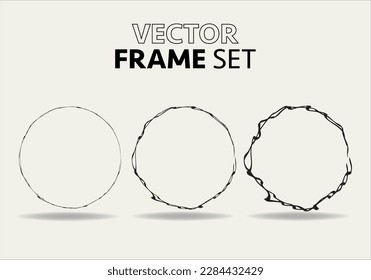 Hand drawn circles sketch frame vector set. Rounds scribble line circles. Vector illustrations.