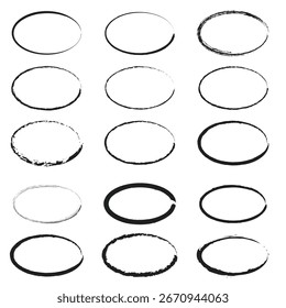 Hand drawn circles sketch frame set. Rounds scribble line circles. Doodle circular logo design elements. Vector illustrations. EPS 10