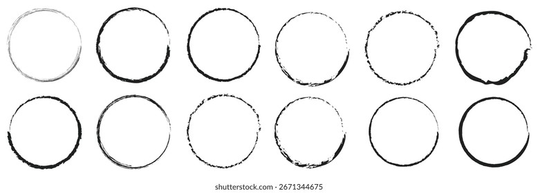 Hand drawn circles sketch frame set. Rounds scribble line circles. Doodle circular logo design elements.  Vector illustrations.EPS 10
