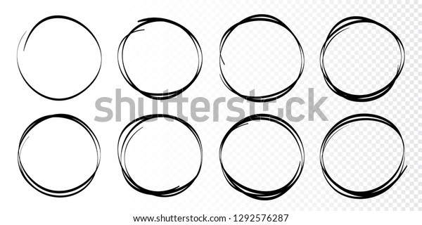 Hand drawn circles sketch frame set.\
Rounds scribble line circles. Doodle circular logo design elements.\
 Vector illustrations.