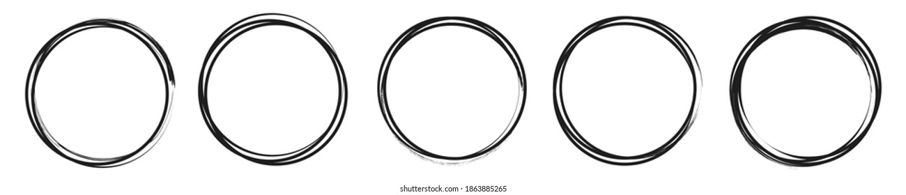 Hand drawn circles sketch. Set of round circular scribble doodle lines. Doodle design elements isolated on white background. Vector illustration.