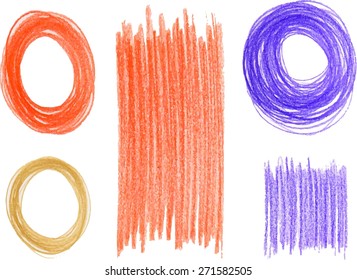 Hand drawn circles and textures. Freehand drawing elements.  Pencil sketch drawing technique. Vector illustration.
