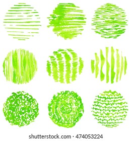Hand drawn circles watercolor textures set. Watercolor texture. Green. Vector.