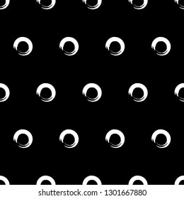 Hand drawn circles .White circles on black background. Vector seamless repeat pattern.