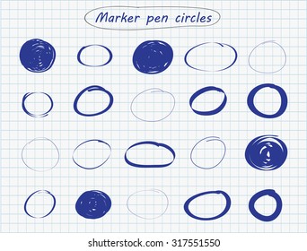 Hand drawn circles.Marker pen circle set.Vector illustration.