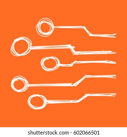 Hand drawn circuit board icon. Doodle scetch technology scheme symbol flat vector illustration on orange background.
