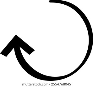Hand drawn circular arrow creating a continuous loop and pointing upwards, representing concepts of repetition, return, and cyclical processes in a minimalist design