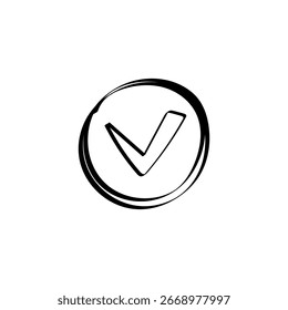 Ícone de caixa de seleção circular desenhado à mão com uma marca de seleção de estilo de esboço, ideal para uso de confirmação.