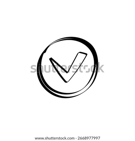 Hand drawn circular checkbox icon featuring a sketch style checkmark, ideal for confirmation use.