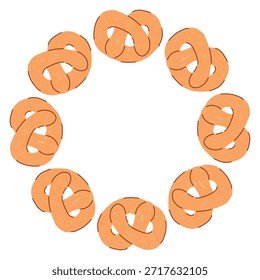 Hand drawn circular cookie frame in a simple doodle style, featuring cute baked shapes arranged in a soft, cozy wreath on a white background. Perfect for festive designs, labels, sweet themed branding