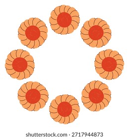 Marco circular de galletas dibujado a mano en un estilo de doodle simple, con lindas Formas horneadas dispuestas en una corona suave y acogedora sobre un fondo blanco. Perfecto para diseños festivos, etiquetas, marca temática dulce
