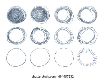 Hand drawn circular doodle shapes on white background
