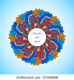 Hand drawn circular element with floral motives