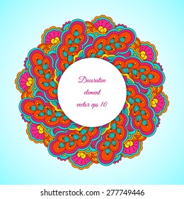 Hand drawn circular element with floral motives