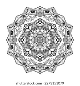 Patrón de mandala floral circular dibujado a mano para Henna, Mehndi, tatuaje, decoración. La decoración es de estilo étnico oriental. Dibujo de la mano del doodle de contorno vectorial contra el estrés
