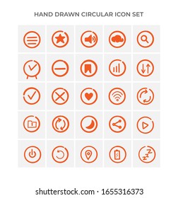 Hand Drawn Circular Icon Set, Orange Color with Soft Grey Background