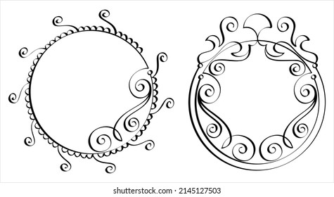Hand Drawn Circular Vintage Calligraphic Frame, Ellipse Creative, Ornamental Calligraphy Art Vector Art Illustration