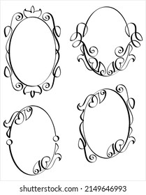 Hand Drawn Circular Vintage Calligraphic Frame, Ellipse Creative, Ornamental Calligraphy Art Vector Art Illustration