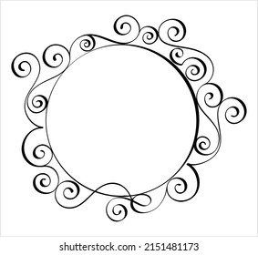 Hand Drawn Circular Vintage Calligraphic Frame, Ellipse Creative, Ornamental Calligraphy Art Vector Art Illustration