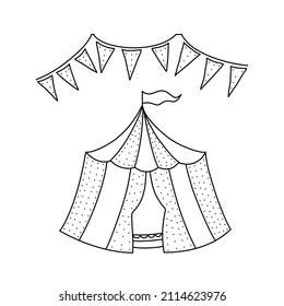 Hand drawn circus tent in Doodle sketch style. Illustration for any web design.