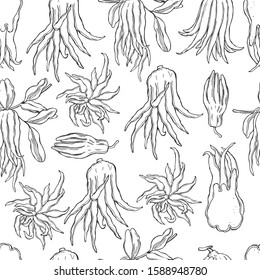 Hand drawn Citron (Buddha's hand fruit, fingered citron fruit, Citrus medica) . Vector  seamless  pattern .