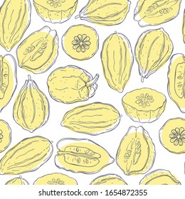 Hand drawn citron.  Vector  seamless pattern